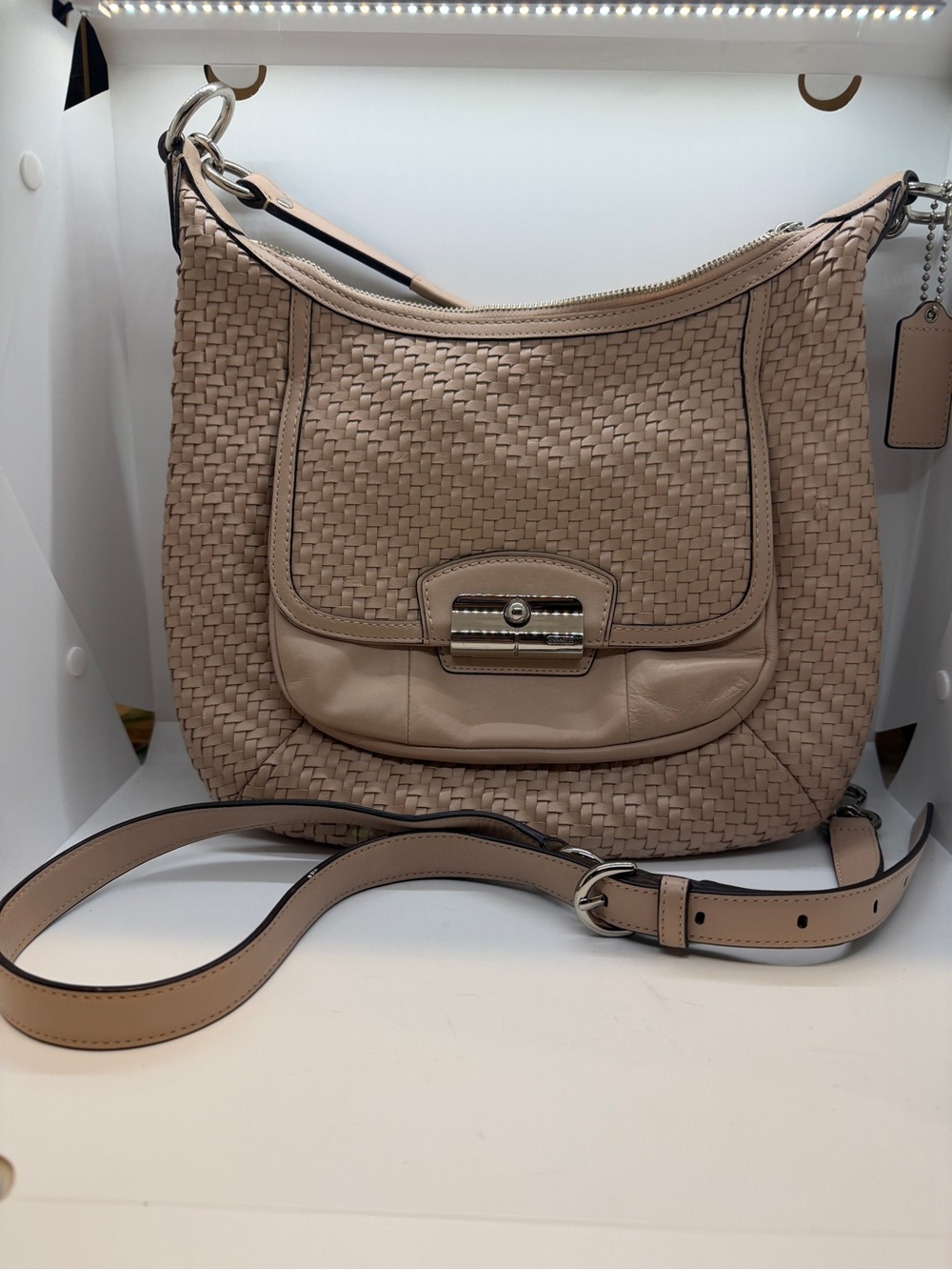 Coach Beige Woven Leather Hobo Shoulder Bag